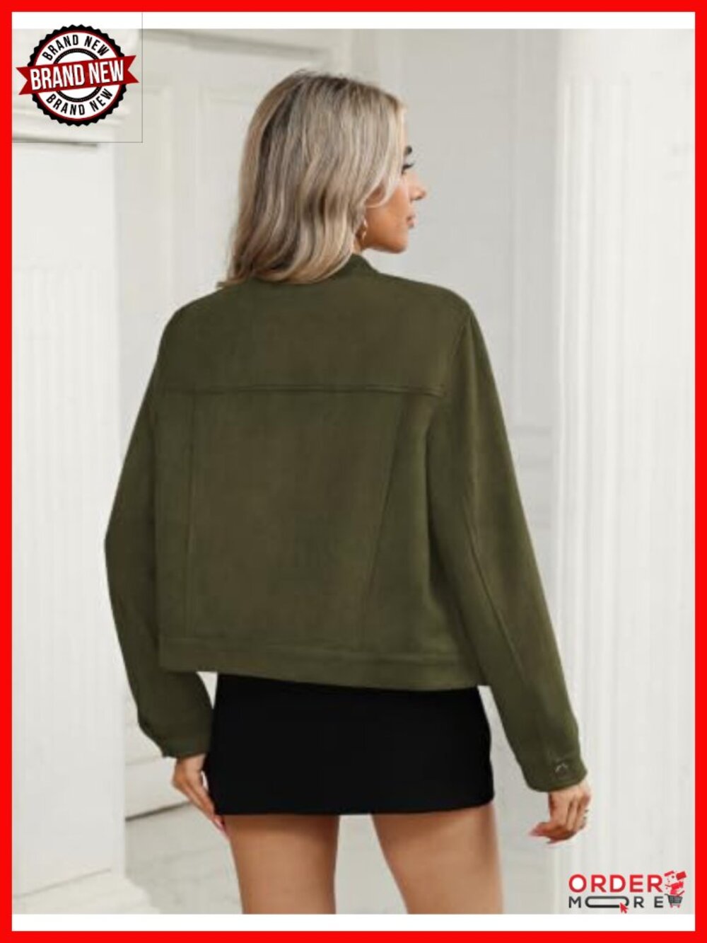Faux Suede Cropped Jacket Snap Button Shacket - Picture 5 of 6